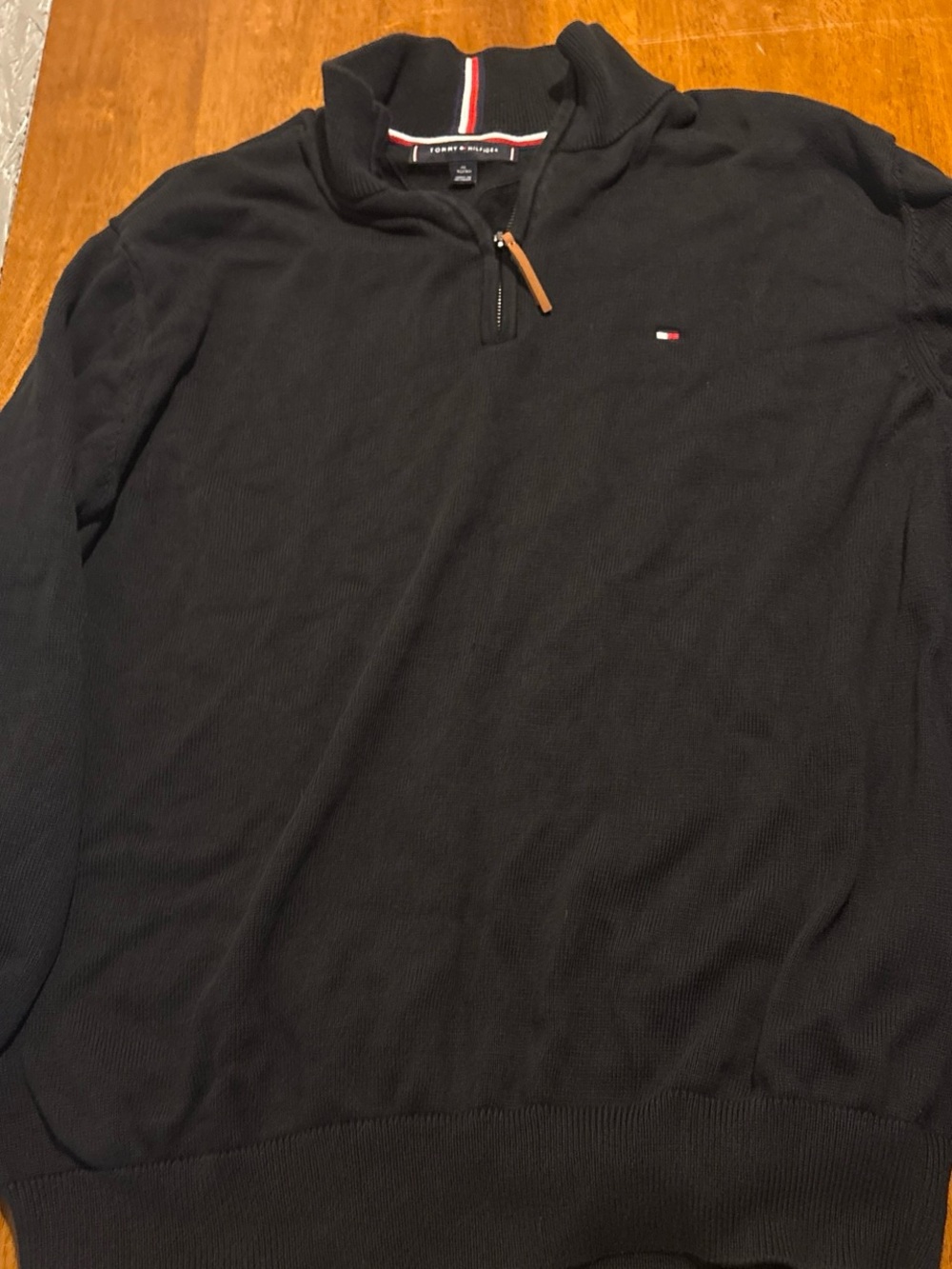 Tommy Hilfiger Men’s Black Quarter-Zip Sweater with Flag Detail